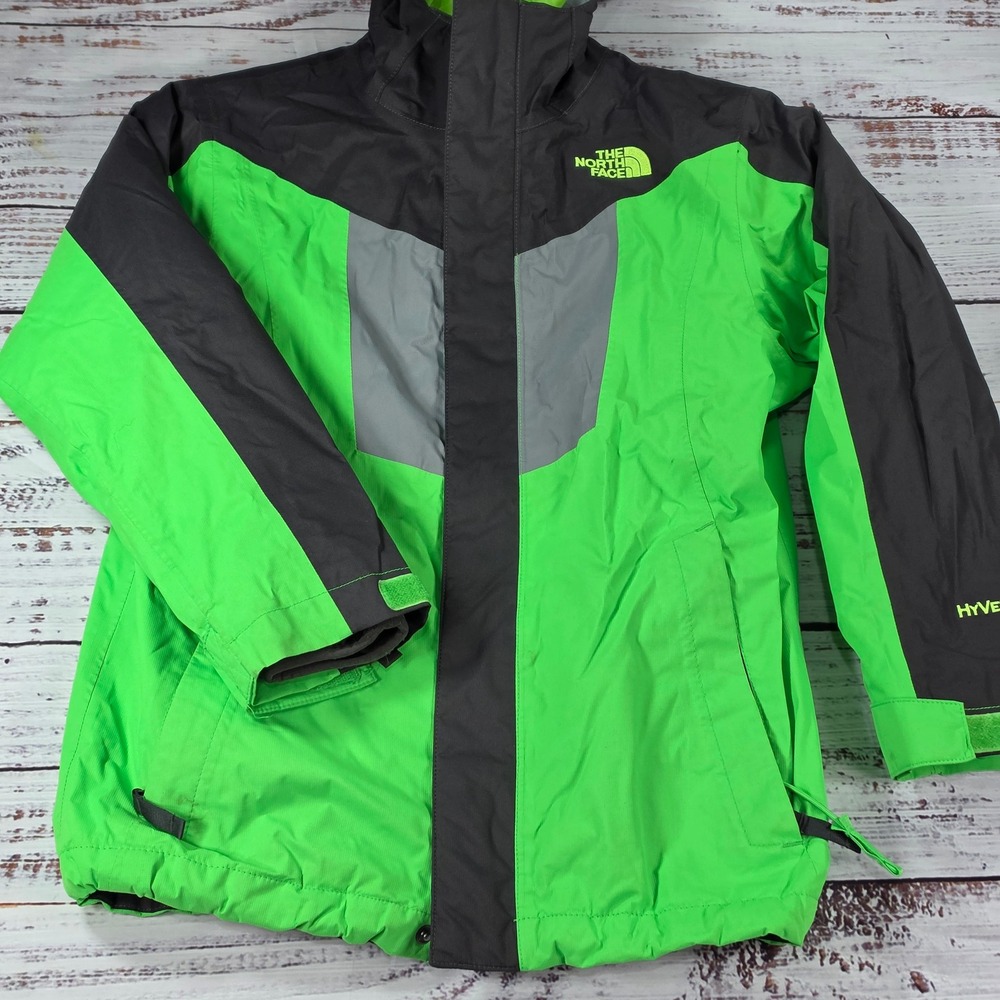 The North Face 3-in-1 Jacket Boys Size S 7/8 Green Grey Good Fleece Liner Hood
